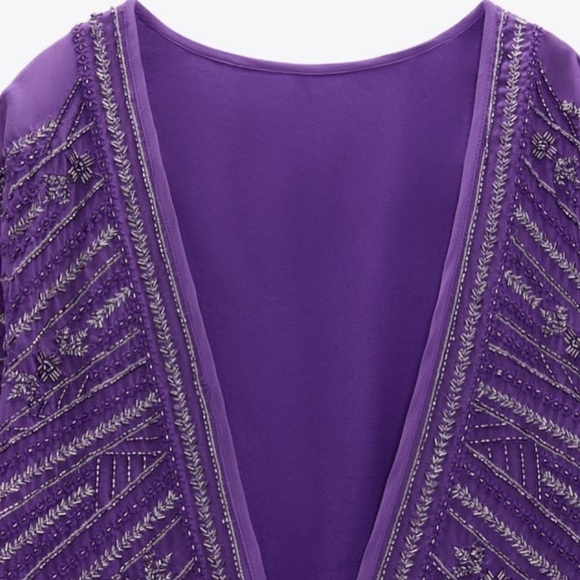 ZARA Beaded Mini Tunic Dress Purple BNWT - Picture 2 of 5